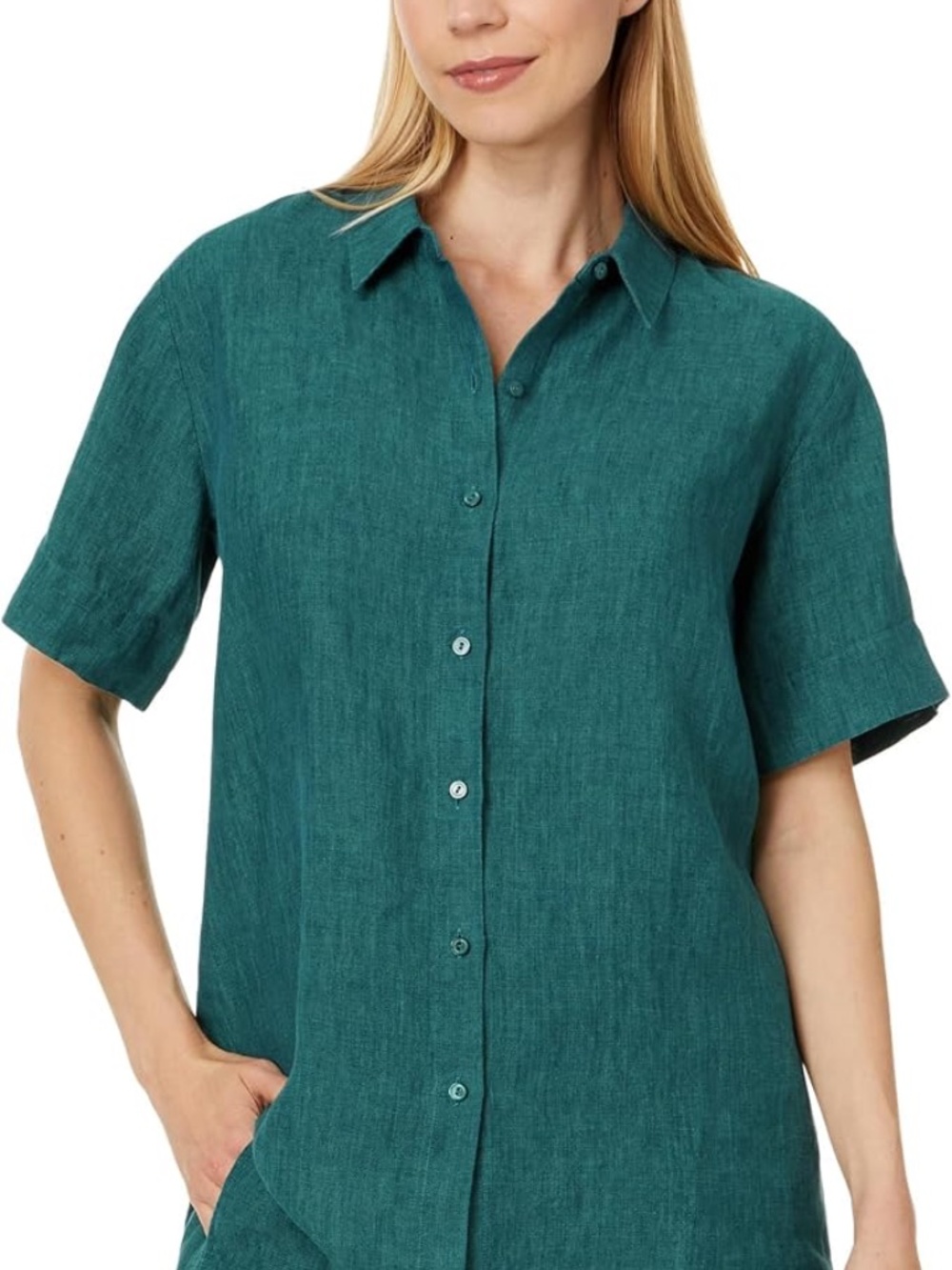 Eileen Fisher Linen Short-Sleeve Long Shirt